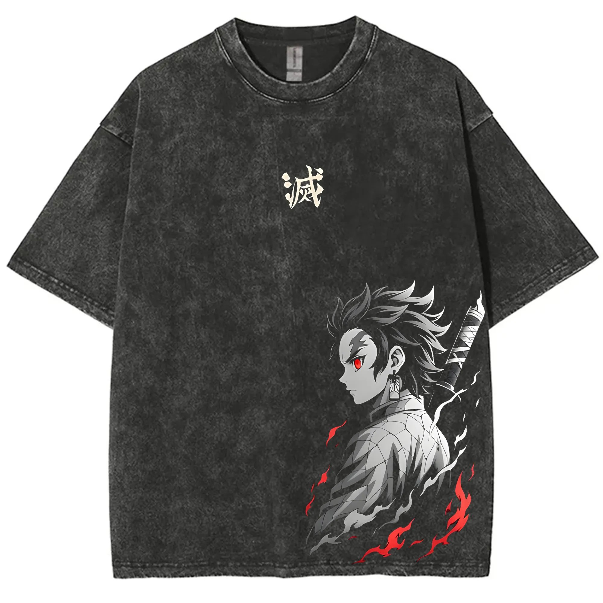 Anime Merchandise Demon Slayer - Streetwear demon slayer vintage lavado gráfico