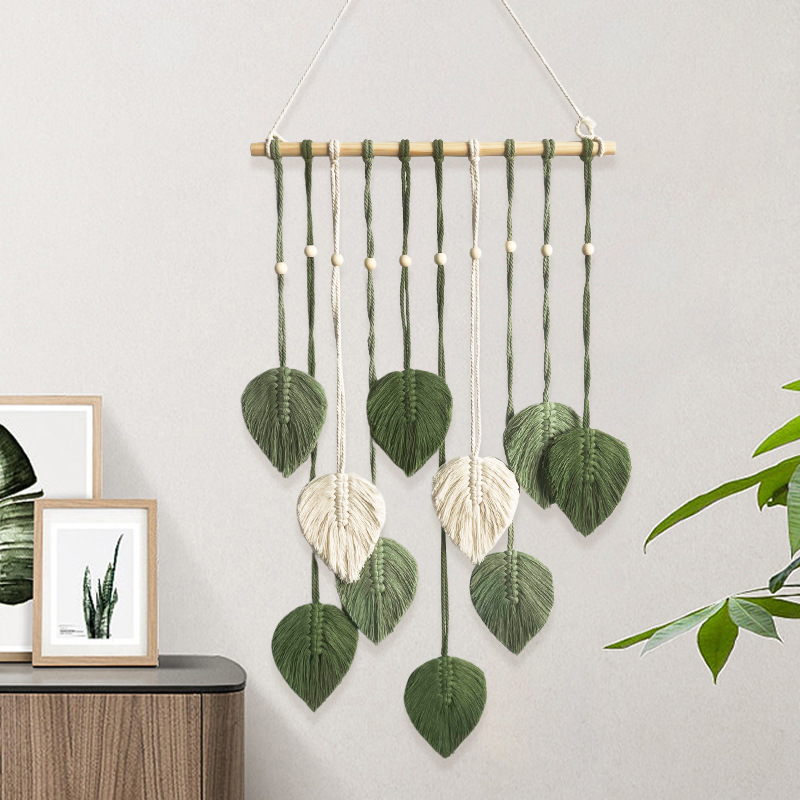 Wall Scroll Tapestry - Tapeçaria Artesanal de Folhas com Contas